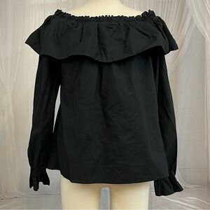 Vintage Ozark Mountain Off Shoulder Black Ruffle Peasant Blouse M Cottagecore
